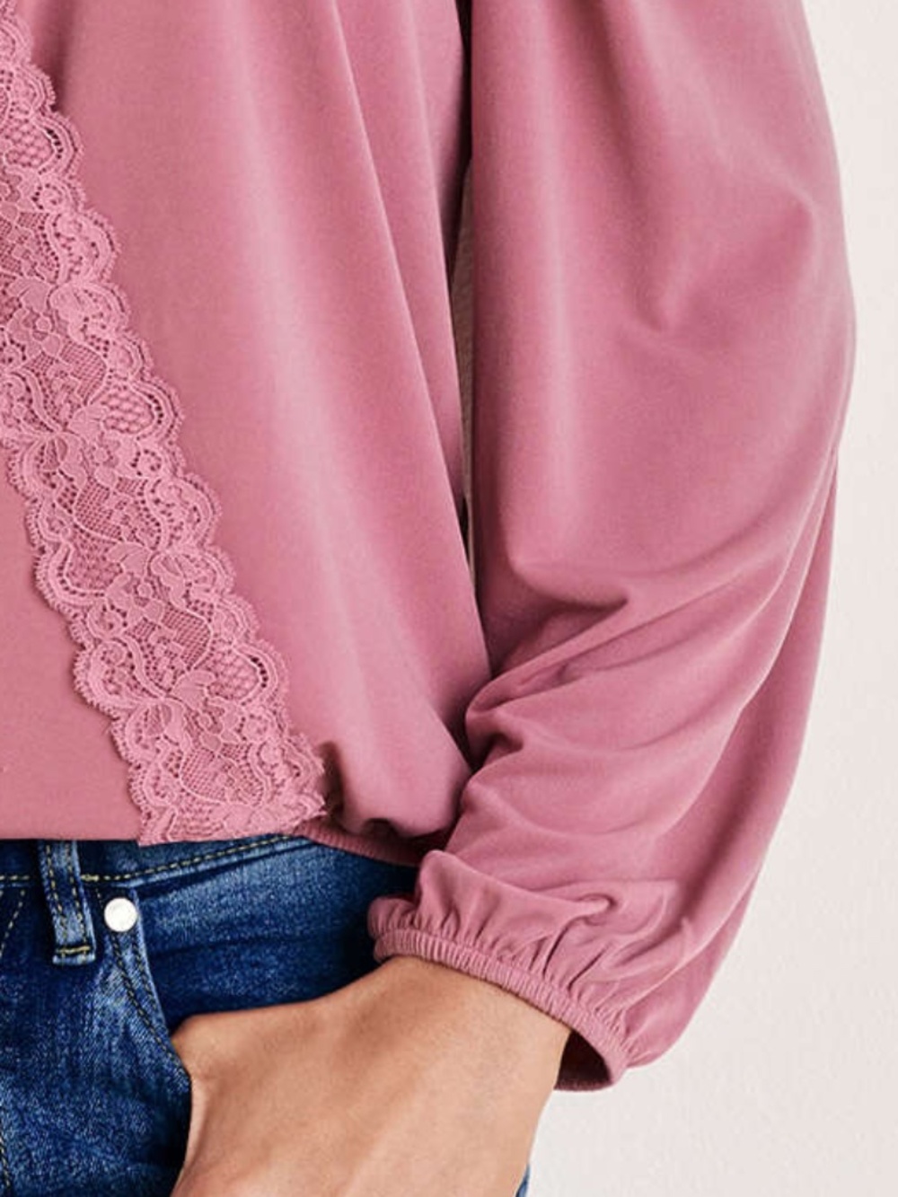 VENUS Faux Wrap Lace Trim Blouse - Heather Rose NEW - Picture 6 of 12